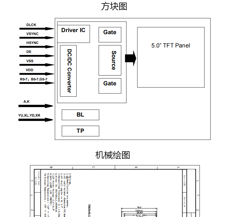 工业5寸液晶屏 800x480 40pin IPTN横屏RGB接口