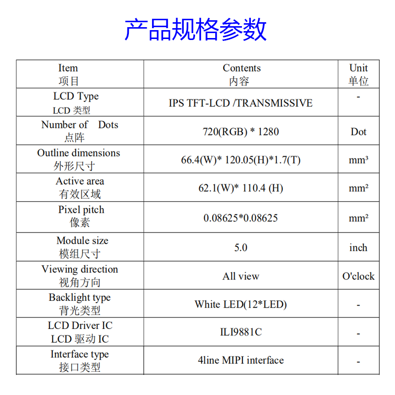 5寸液晶屏厂家直销分辨率0.08625*0.08625