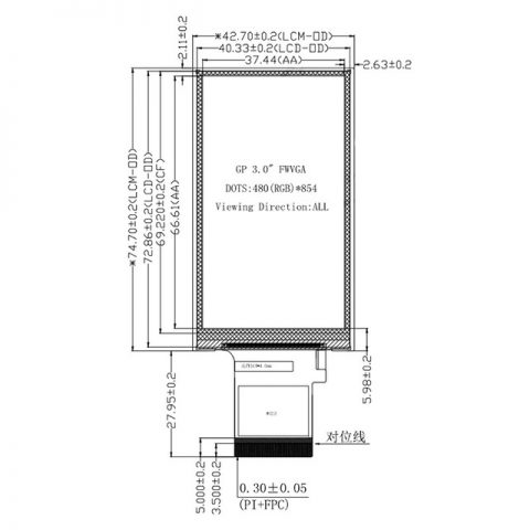 3寸液晶屏定制厂家RGB接口480x854分辨率