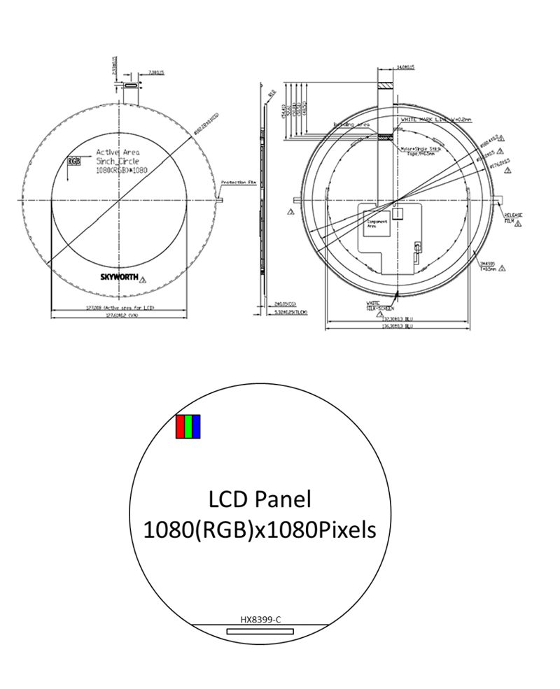 5寸液晶屏圆型 1080 RGB*1080工业仪表屏汽车表屏