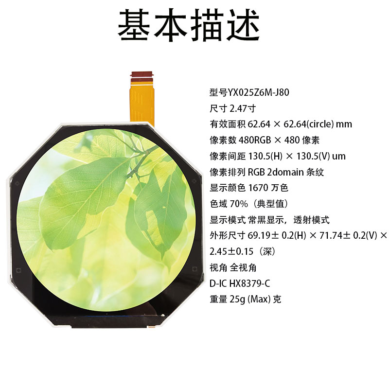2.47寸480×480圆屏液晶屏MIPI医疗保健工业显示屏