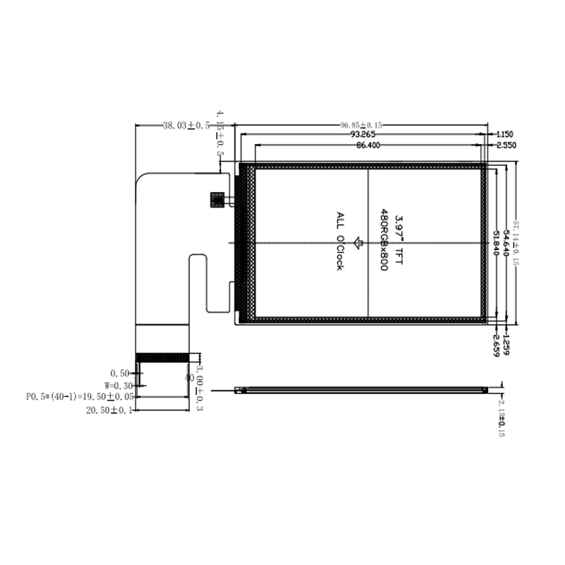 3.97寸液晶屏40PIN 480*800 MCU接口16Bit带RAM屏