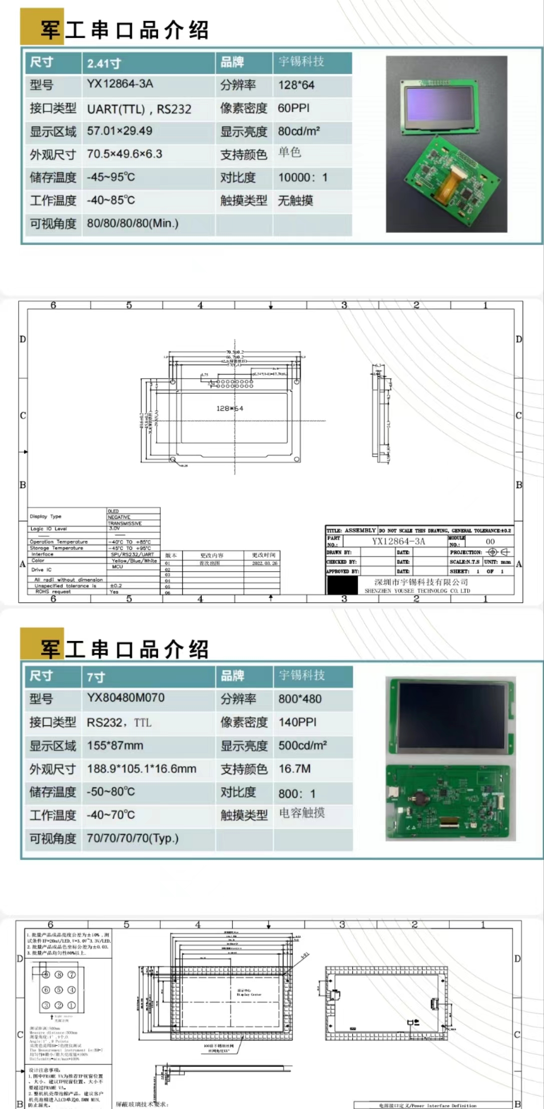 《深圳宇锡升级3.7寸Amoled 800*480串口-40℃低温工作屏模组》